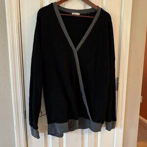 Women's Long Sleeve Black Waffle Knit Top, Plus Size XXL
